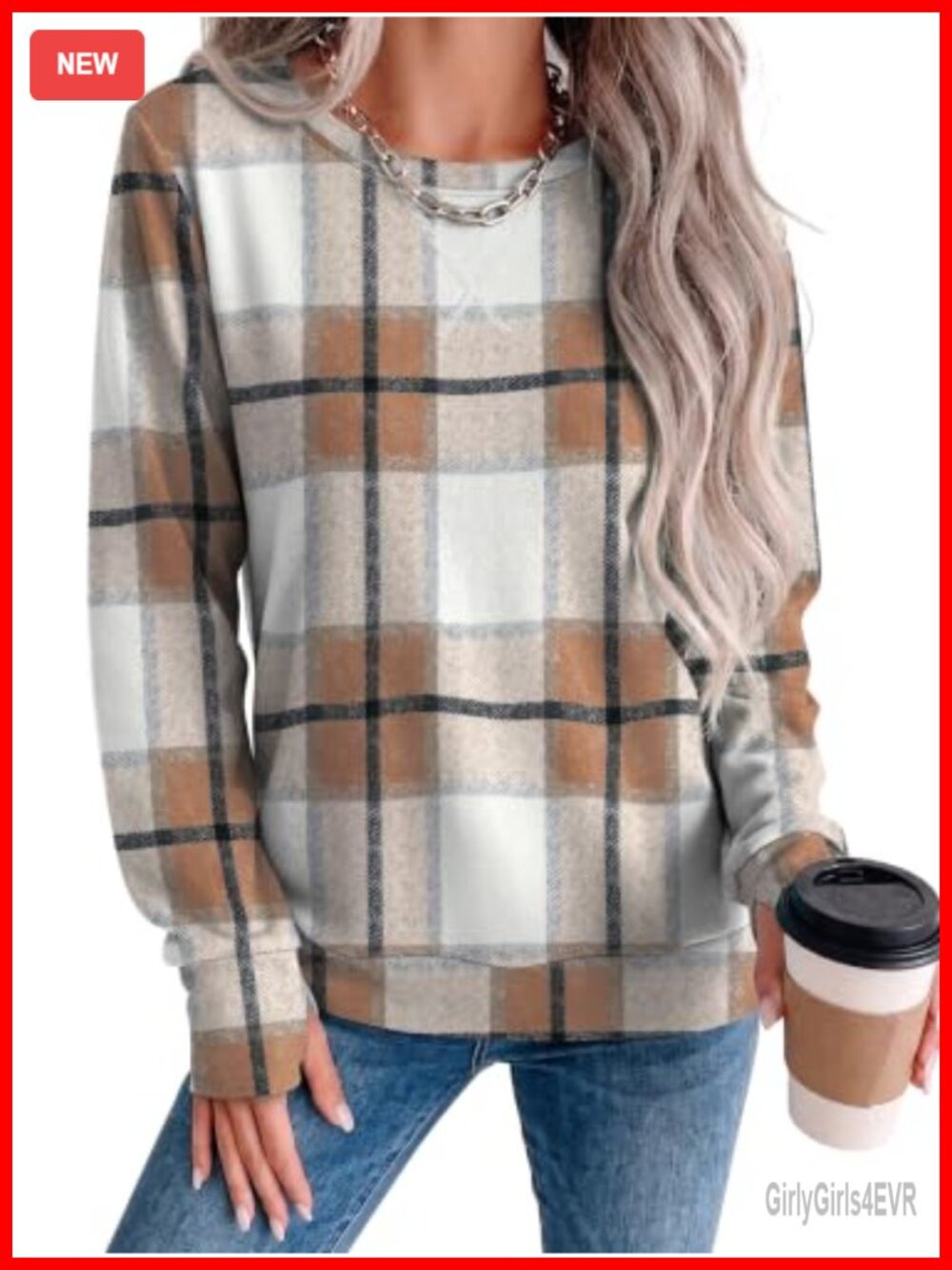 Womens Crewneck Sweatshirt Thumb Hole Long Sleeve Pullover Casual